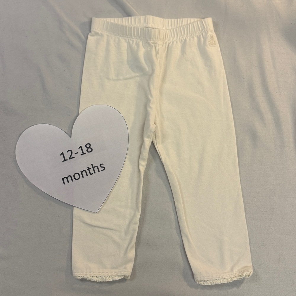 GAP - White Elastic Waist Pants with Bear Embroidery on the hip